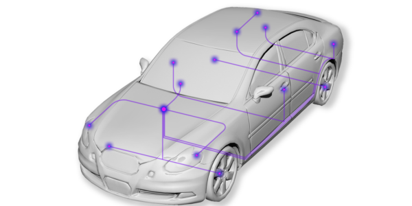 Pictorial representation of multiplexed communication networks on a car.